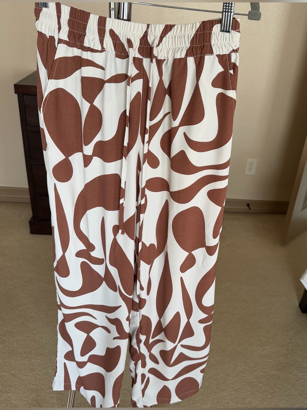 Sanctuary Brown and Cream Abstract Wide-Leg Pants